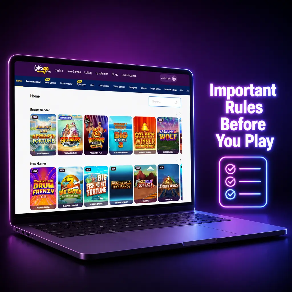 LottoGo UK account rules: age 18+, one account, KYC verification, bonus terms, and responsible gambling tools explained.
