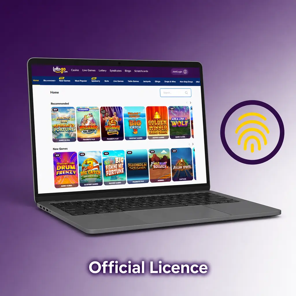 UK Gambling Commission licence badge confirming LottoGo is legally regulated under UKGC licence number 000-039469-R-319365-001